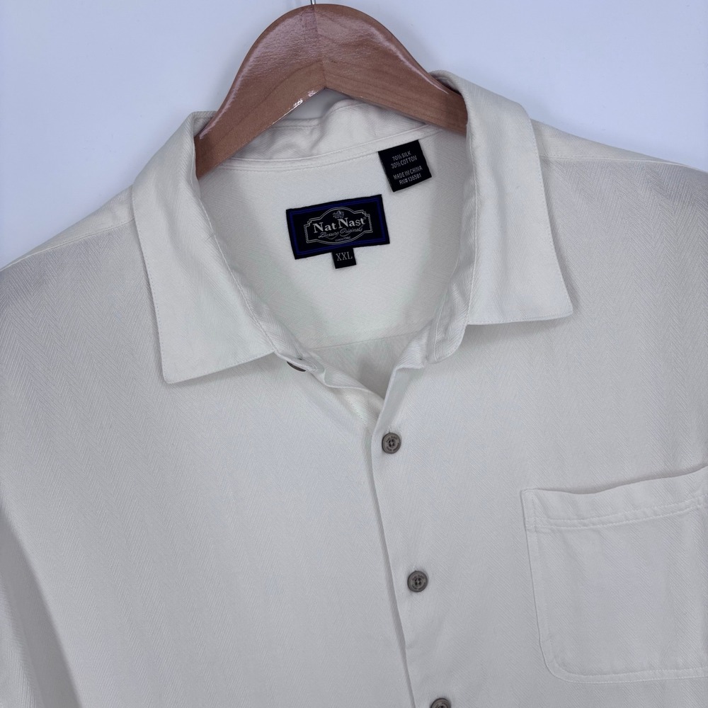 Nat Nast Luxury Silk Cotton Herringbone Camp Shirt Mens XXL Cream Tony Soprano